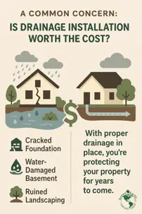 Illustration explaining whether drainage installation is worth the cost for preventing yard flooding and water damage on Memphis-area residential properties