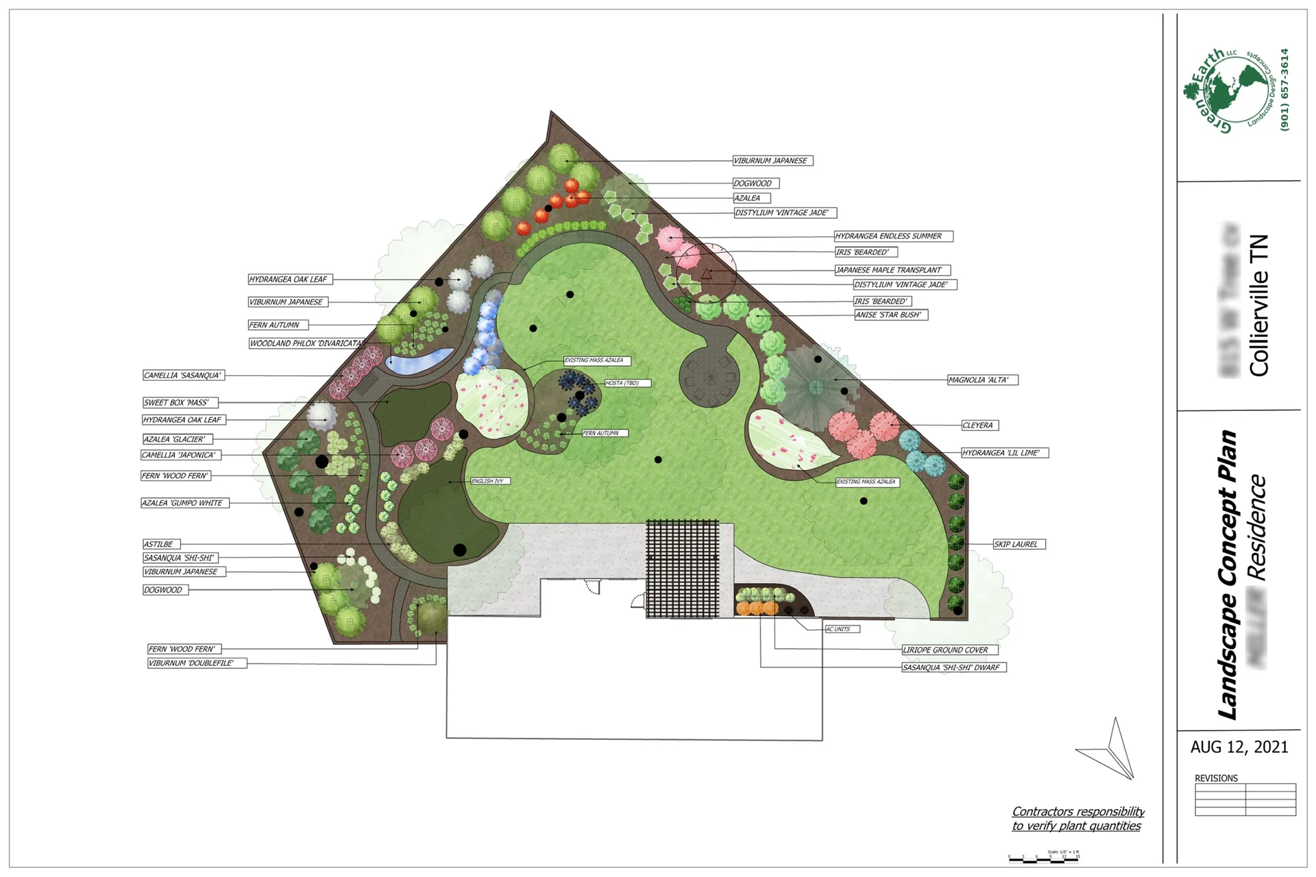 Green Earth LLC 2D landscape concept plan for a Collierville yard with shrubs, trees, and planting beds