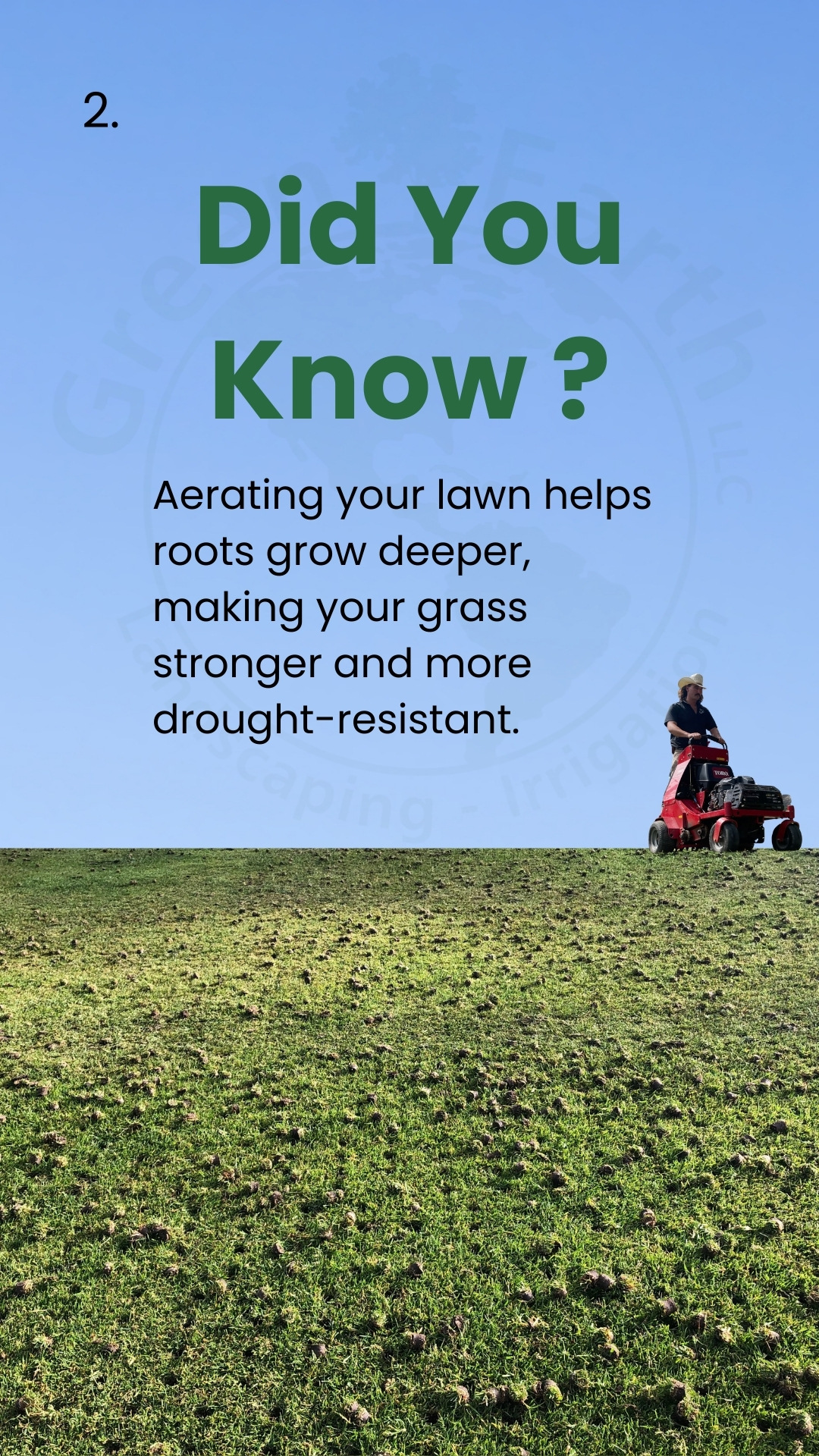 Did You Know card: aerating your lawn helps roots grow deeper and improves drought resistance