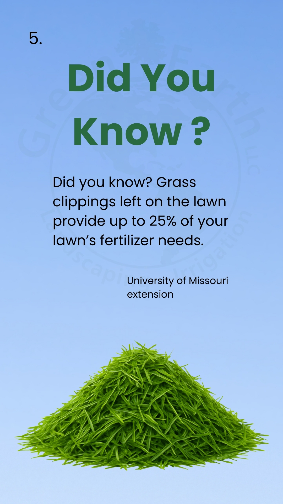 Did You Know card: grass clippings left on the lawn provide up to 25 percent of fertilizer needs