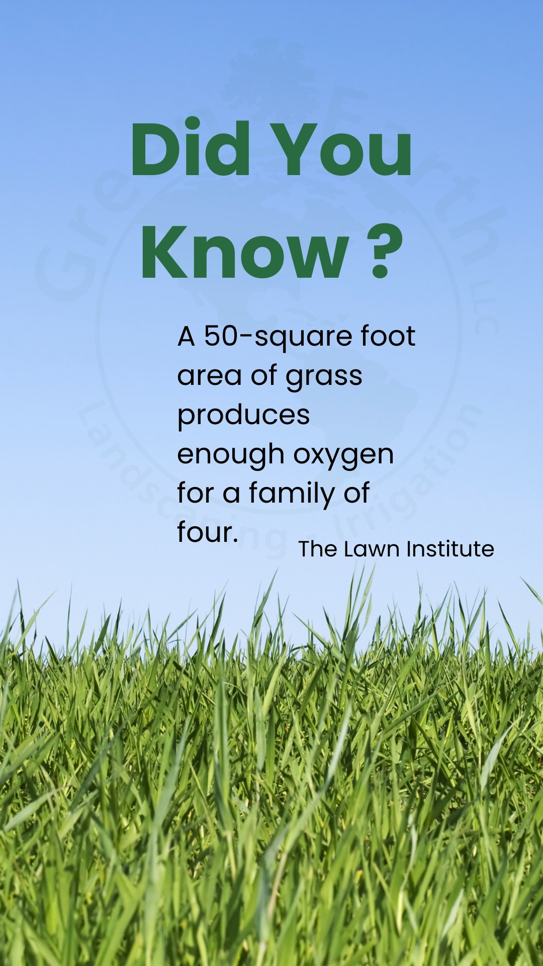Did You Know card: a 50-square-foot area of grass produces enough oxygen for a family of four