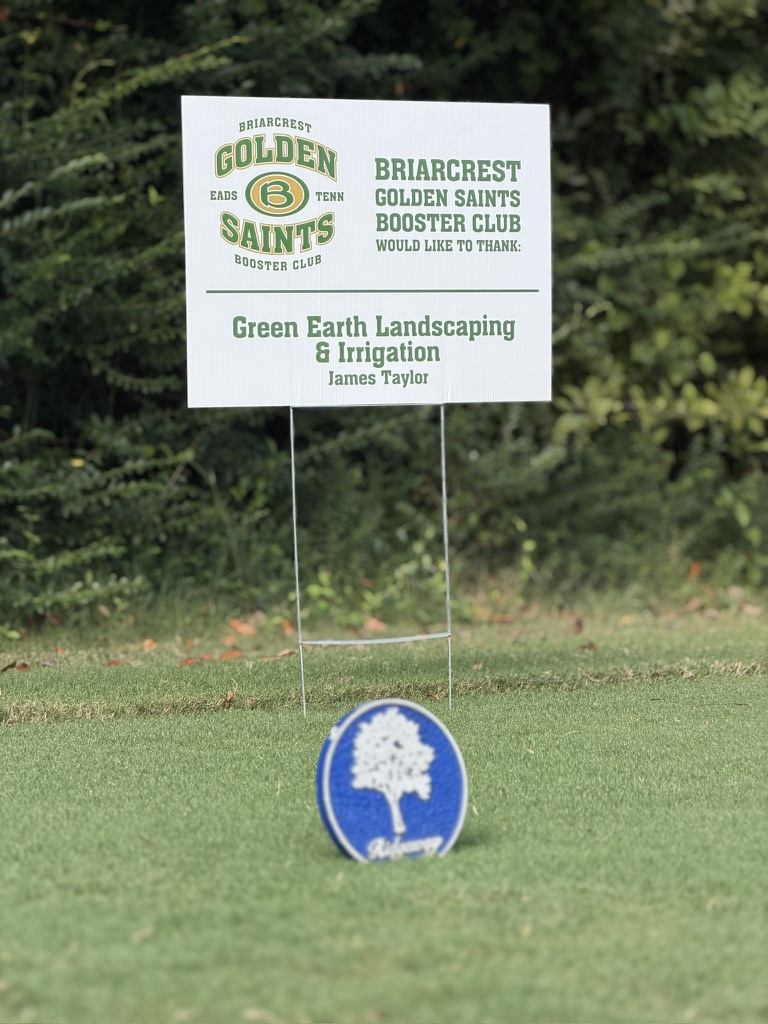 Green Earth Landscaping and Irrigation sponsor sign at Briarcrest